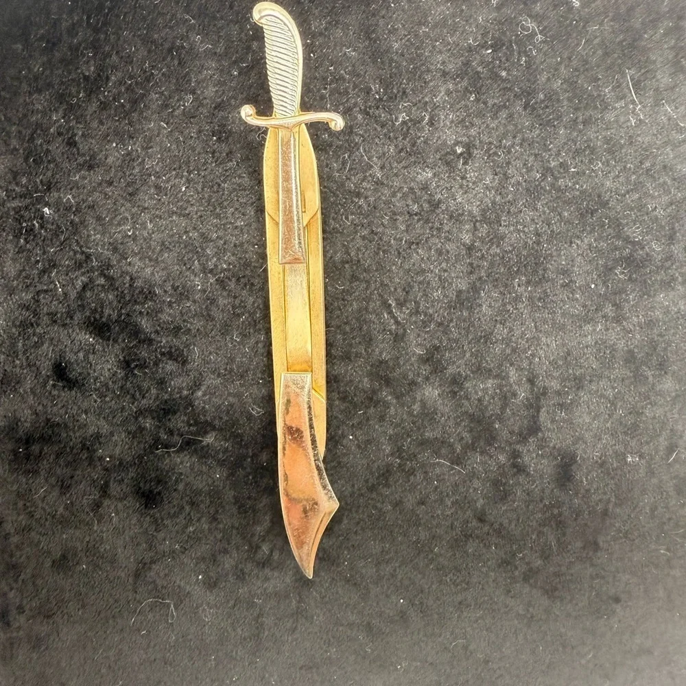 Vintage Sword Dagger Tie Clip Gold Tone Novelty Pat. Pending
